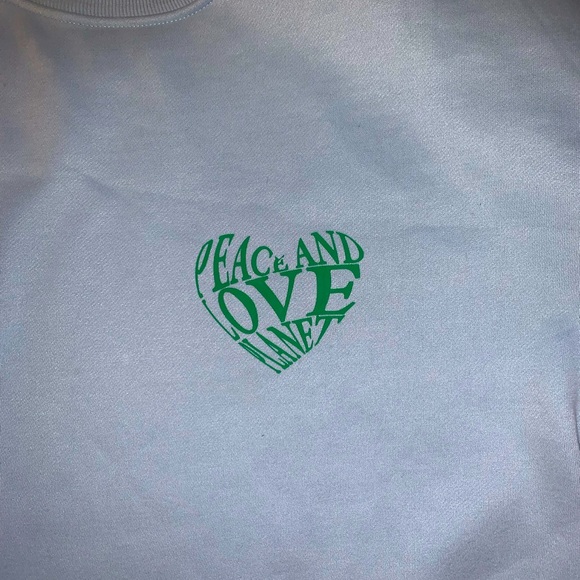 Light Blue Y2K Sweater Galaxy Peace And Love Planet. Size (Medium) - Picture 3 of 4